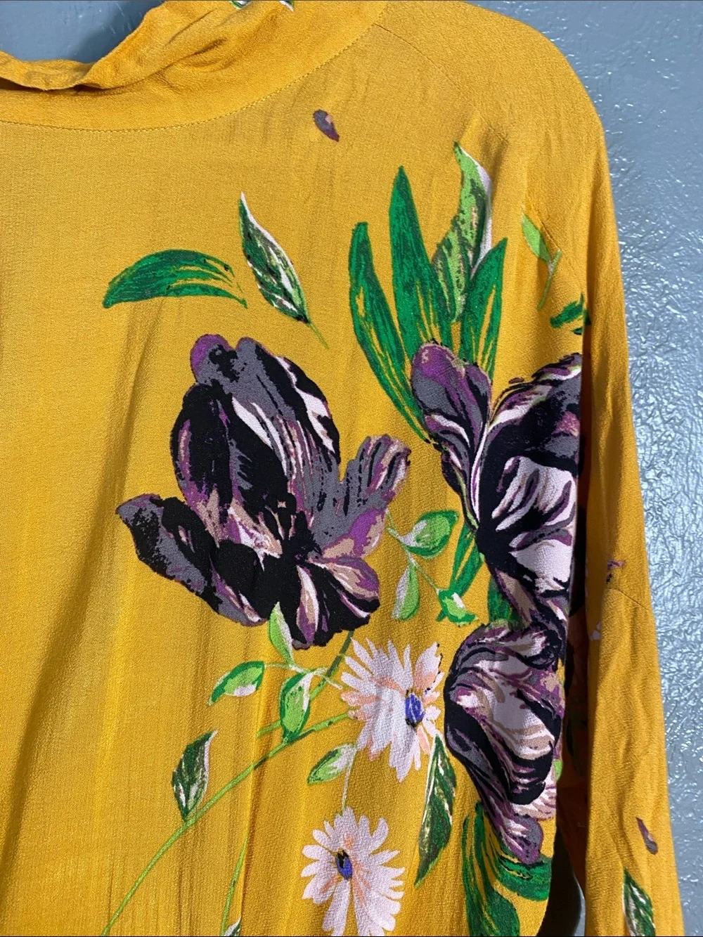 Free People Gemma Tunic Dress XS Mustard Floral Open Back Tie Boho Mini